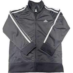 Adidas Youth 7 Gray Jacket Full Zip Track Jacket‎ White Strips Logo High Neck